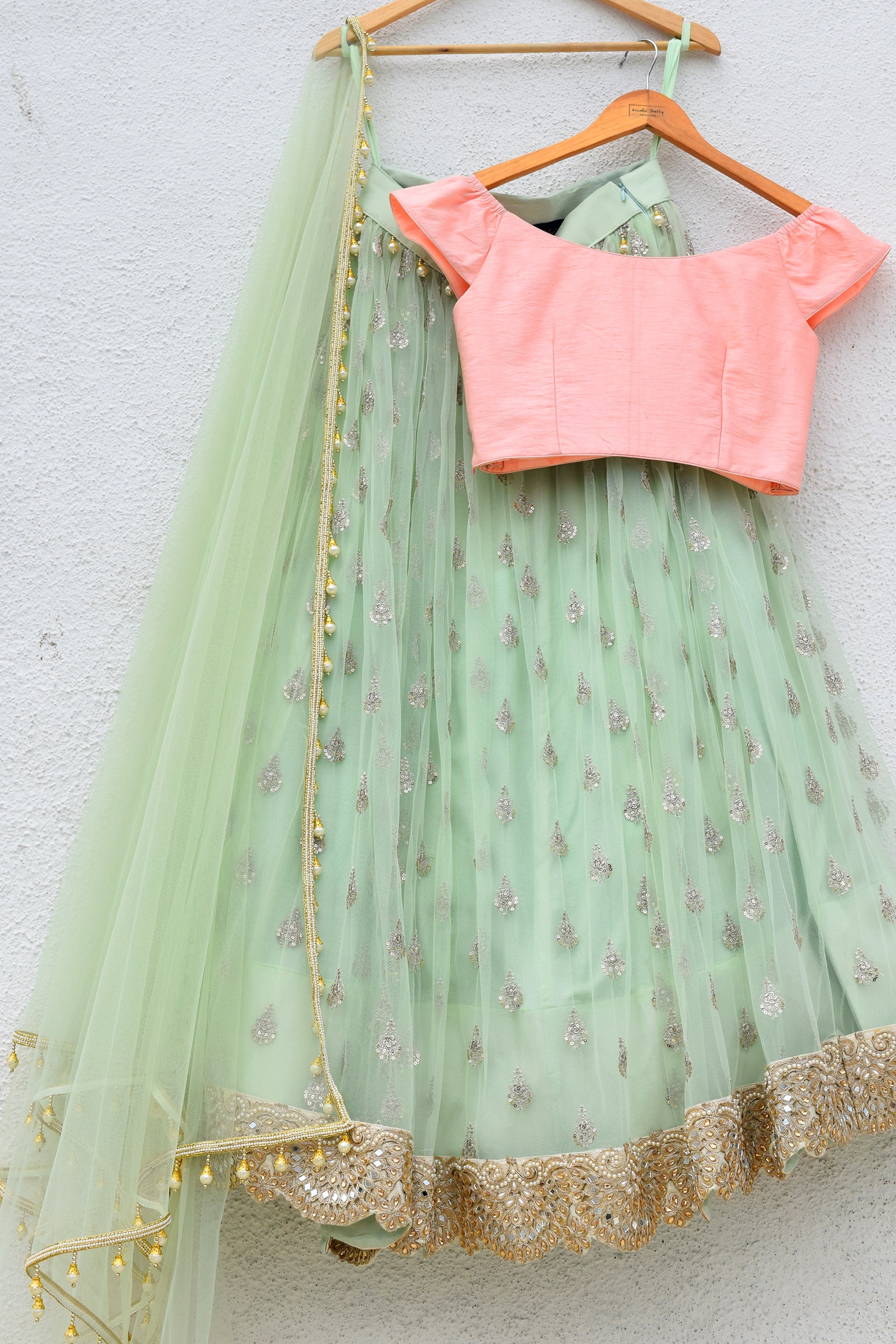 mint green and pink dress