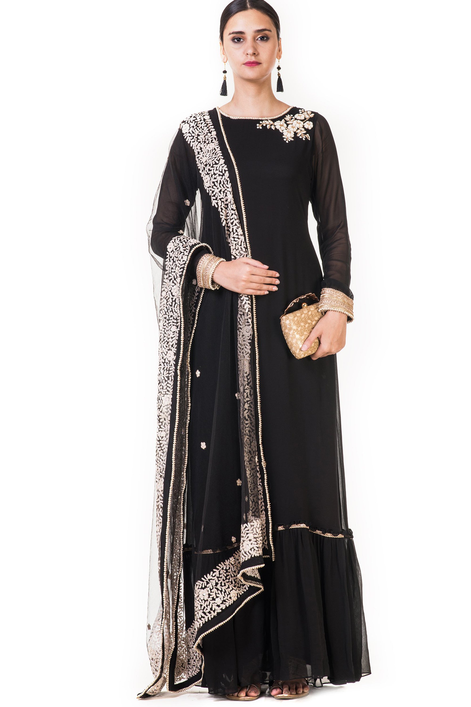 black embroidered anarkali