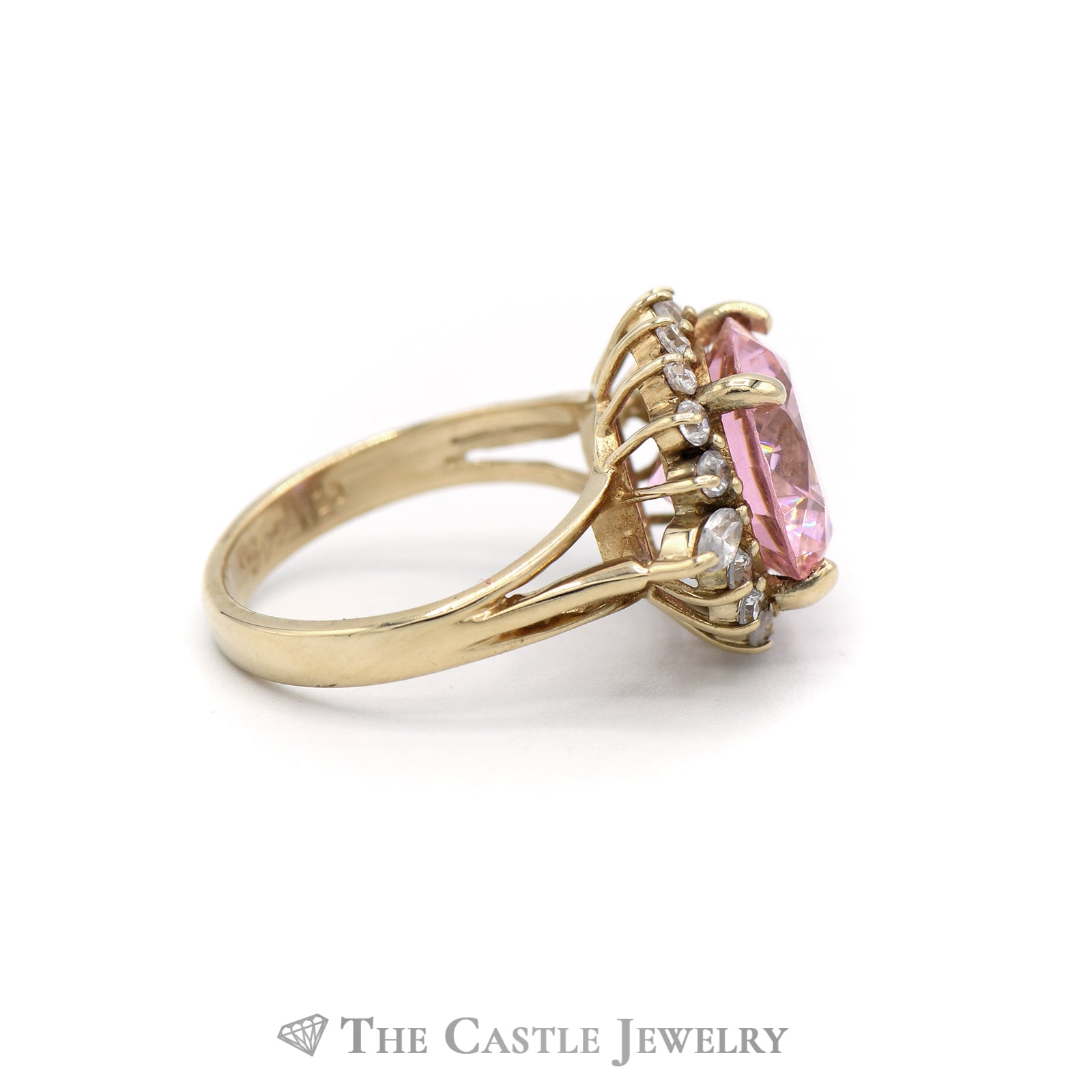 Pink Ice and Cubic Zirconia Flower Ring in 14KT Yellow Gold