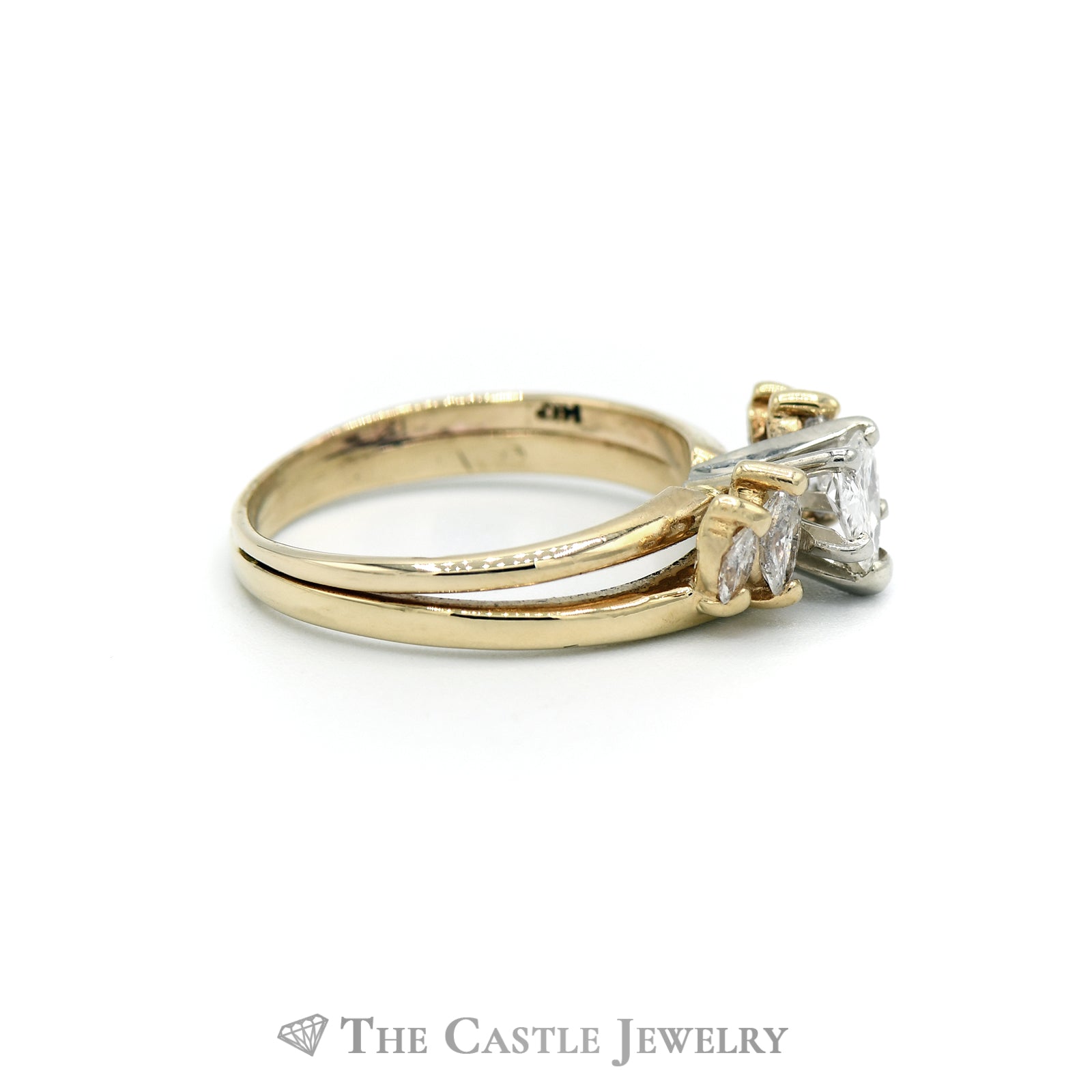 1.25CTTW Heart Cut Diamond Bridal Set with Marquise Cut Accents in 14KT Yellow Gold