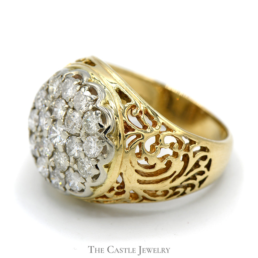 2cttw Diamond Kentucky Cluster Ring in 10k Yellow Gold