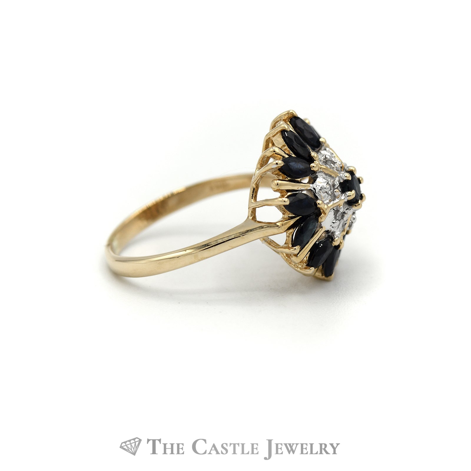 Sapphire Flower Cluster Ring with Diamond Accents in 14KT Yellow Gold