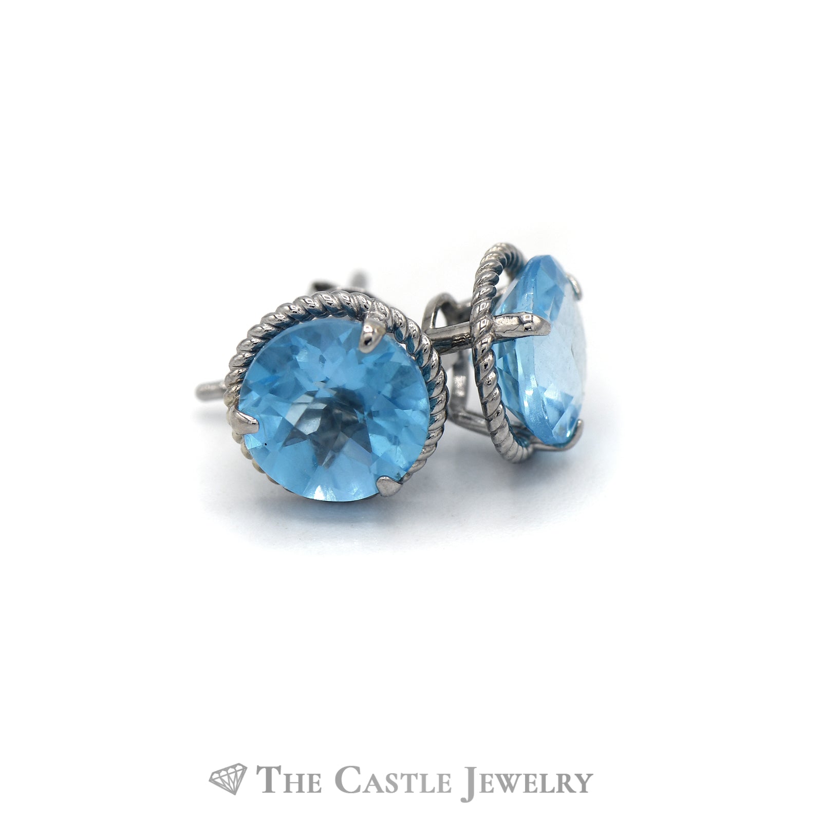 Blue Topaz Studs in Basket Mounting in 14KT White Gold