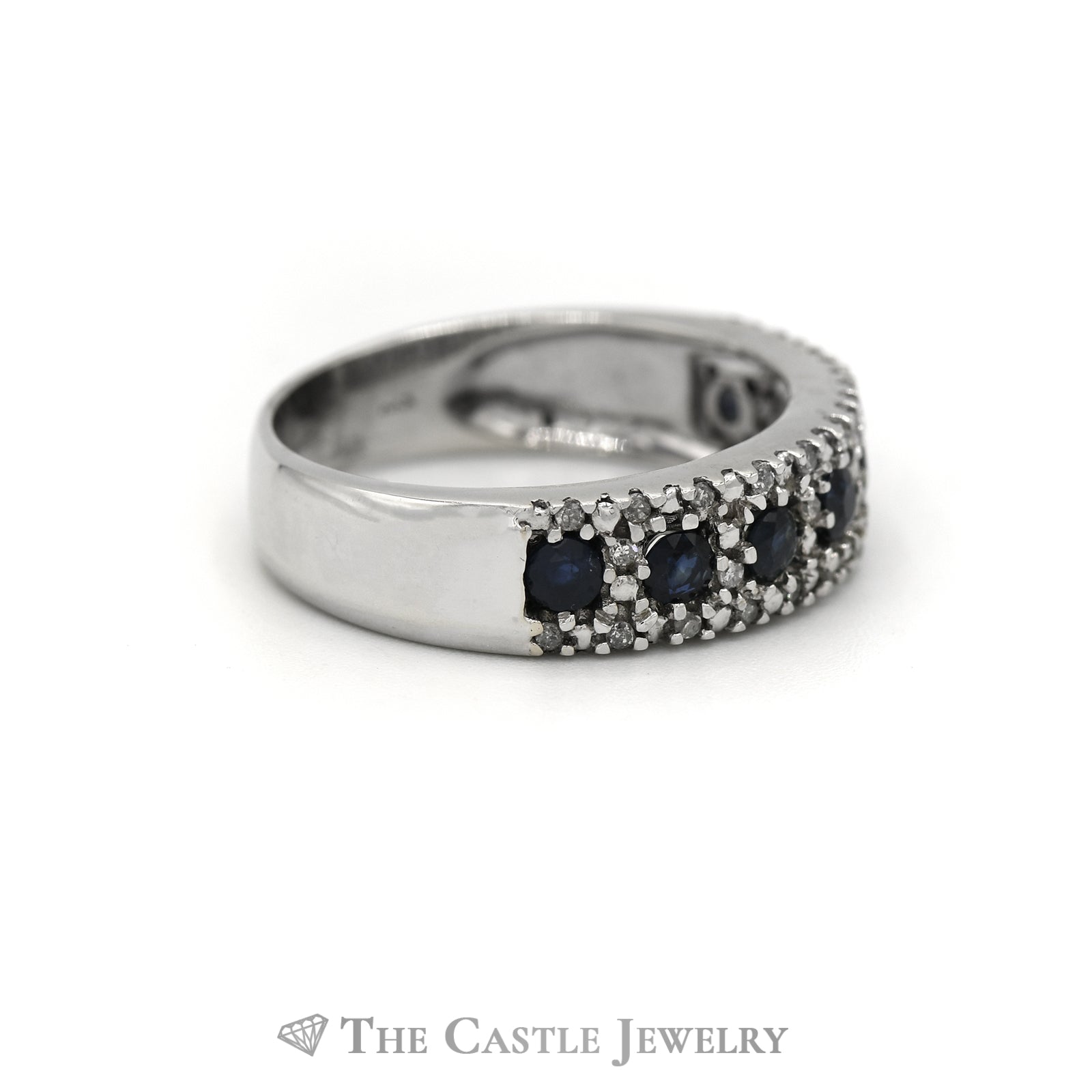 7 Sapphire Band with Diamond Accents in 10KT White Gold