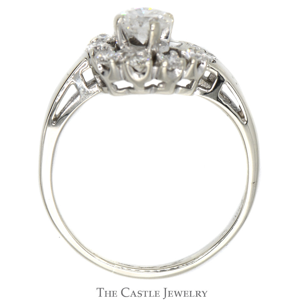 Antique Style 1cttw Diamond Cluster Ring with Fanned Design in 14k Whi ...