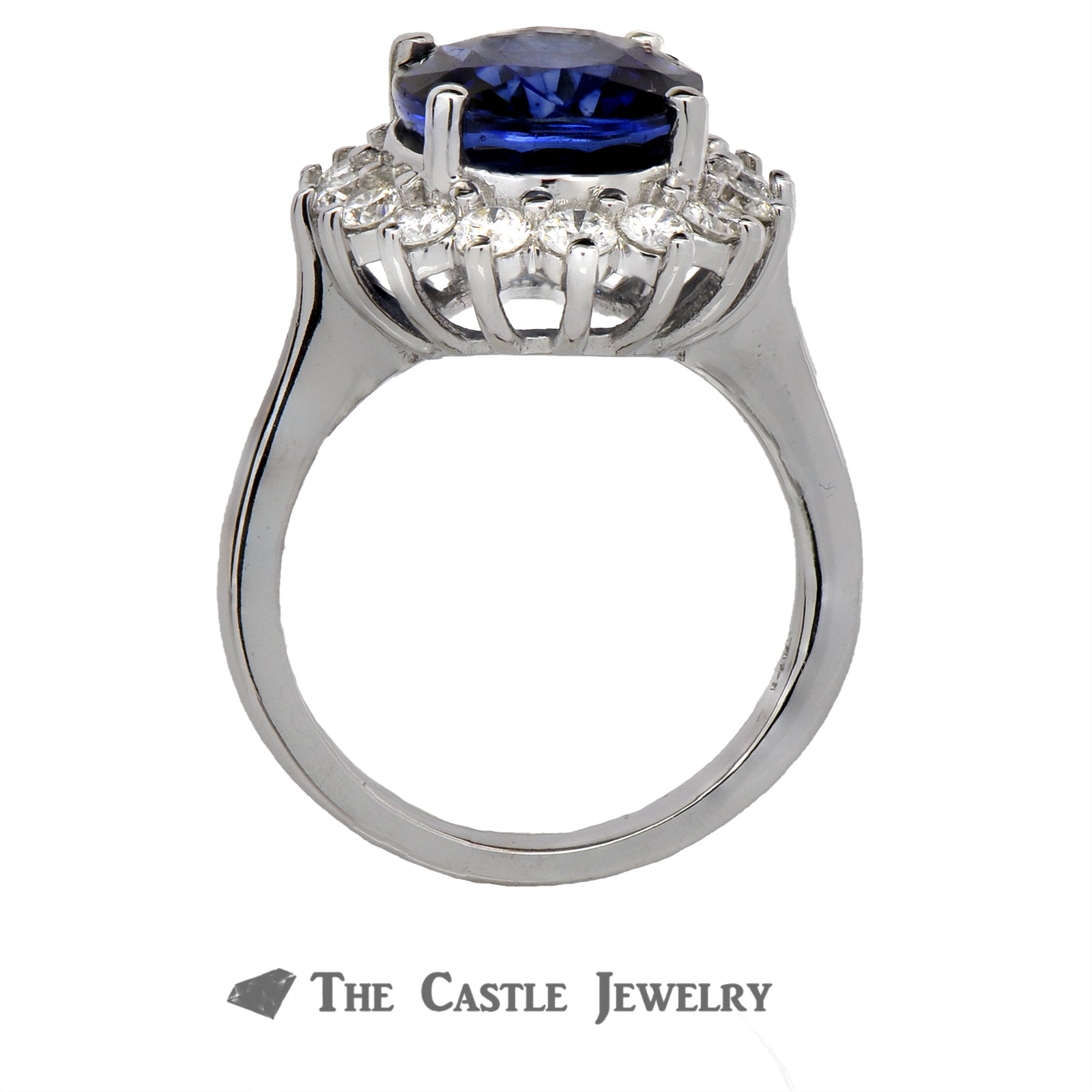 Princess Diana Inspired Recrystallized Sapphire Ring with 1cttw Diamond Halo-1
