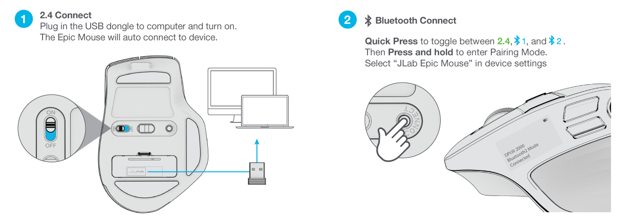 Power & Bluetooth-functie voor de Epic Mouse