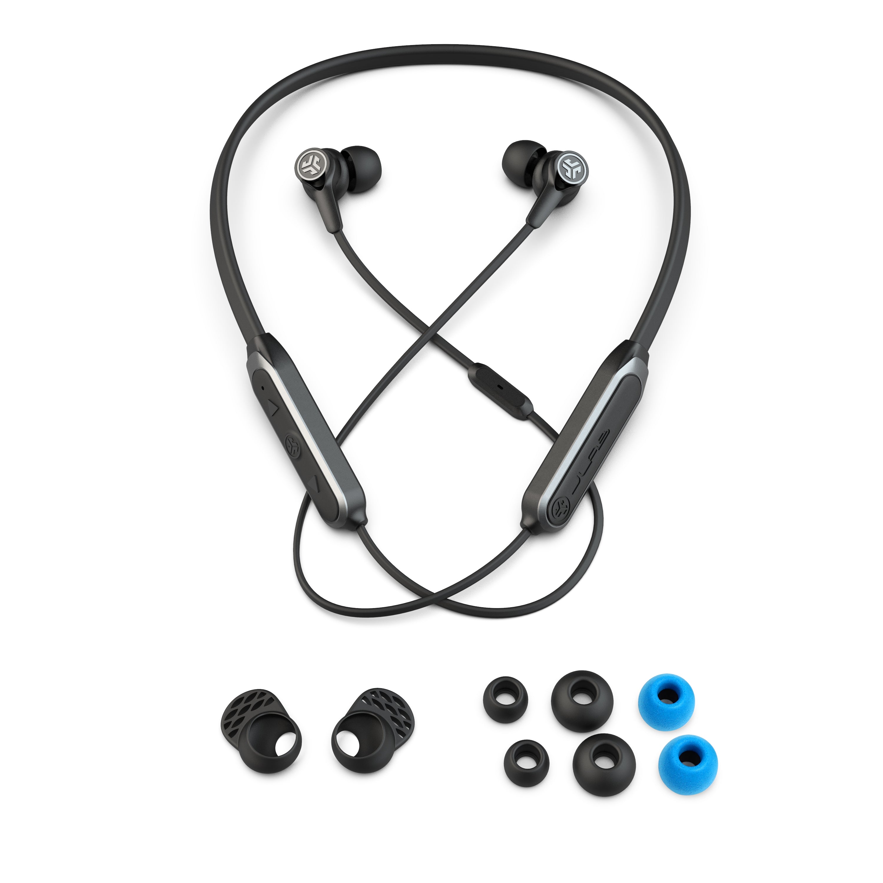 Black Epic Executive Wireless Earbud Accessories with Neckband, Cush Fins, Ear Tips, AUX Adaptor, and Traveling Case