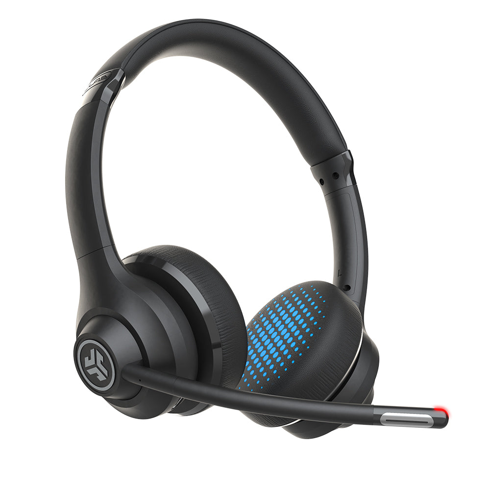 GO Work Wireless On-Ear Headset with red light at end of boom microphone