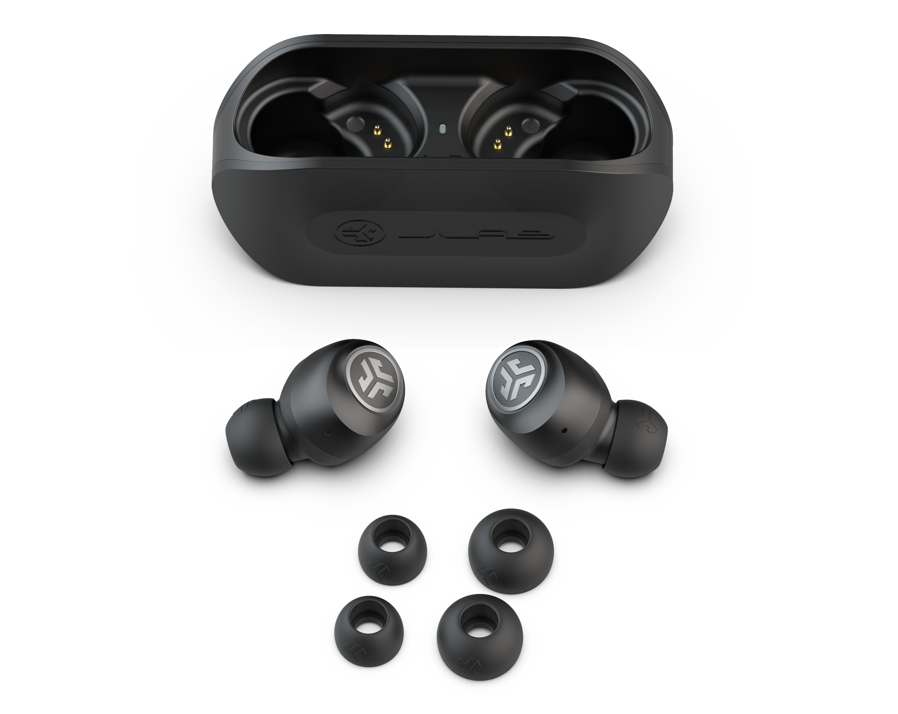 JBuds Air True Wireless Earbuds with accessories