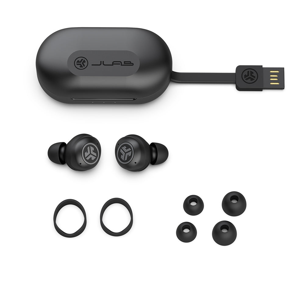JBuds Air Pro True Wireless Earbuds with accessories