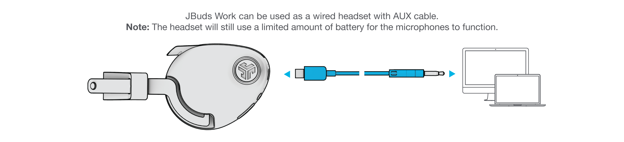 How to plug in AUX cable for JBuds Work Wireless Over-Ear Headset