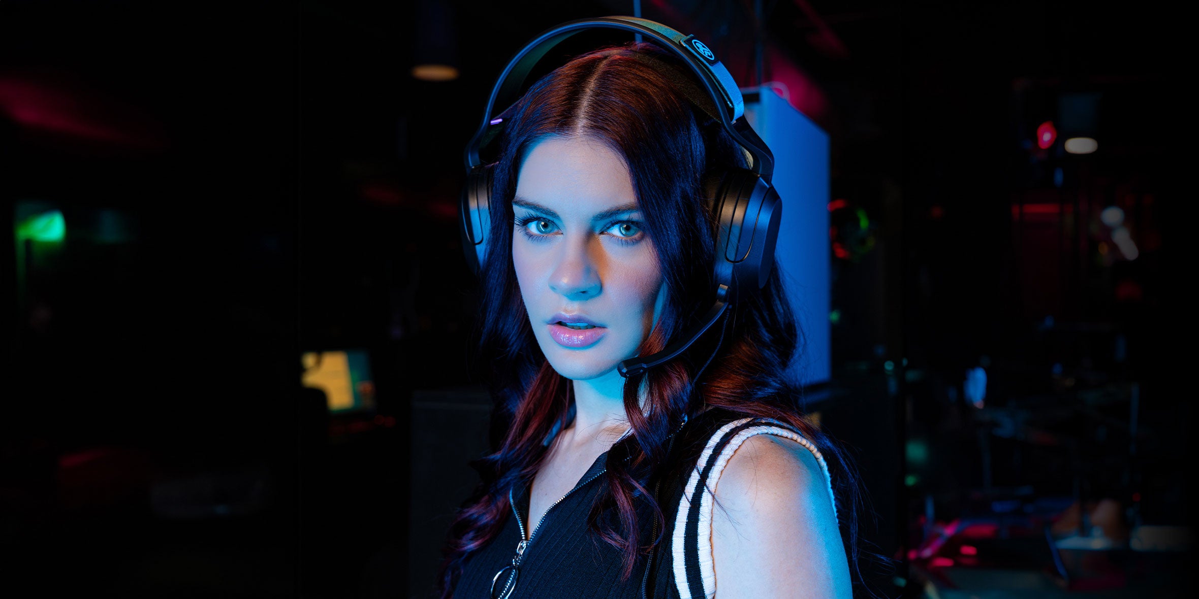 Woman wearing Nightfall Gaming headset