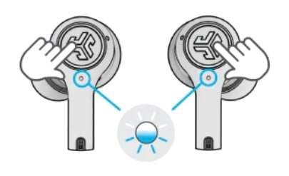 Blinking blue and white light on one earbud will indicate ready to pair to your device.