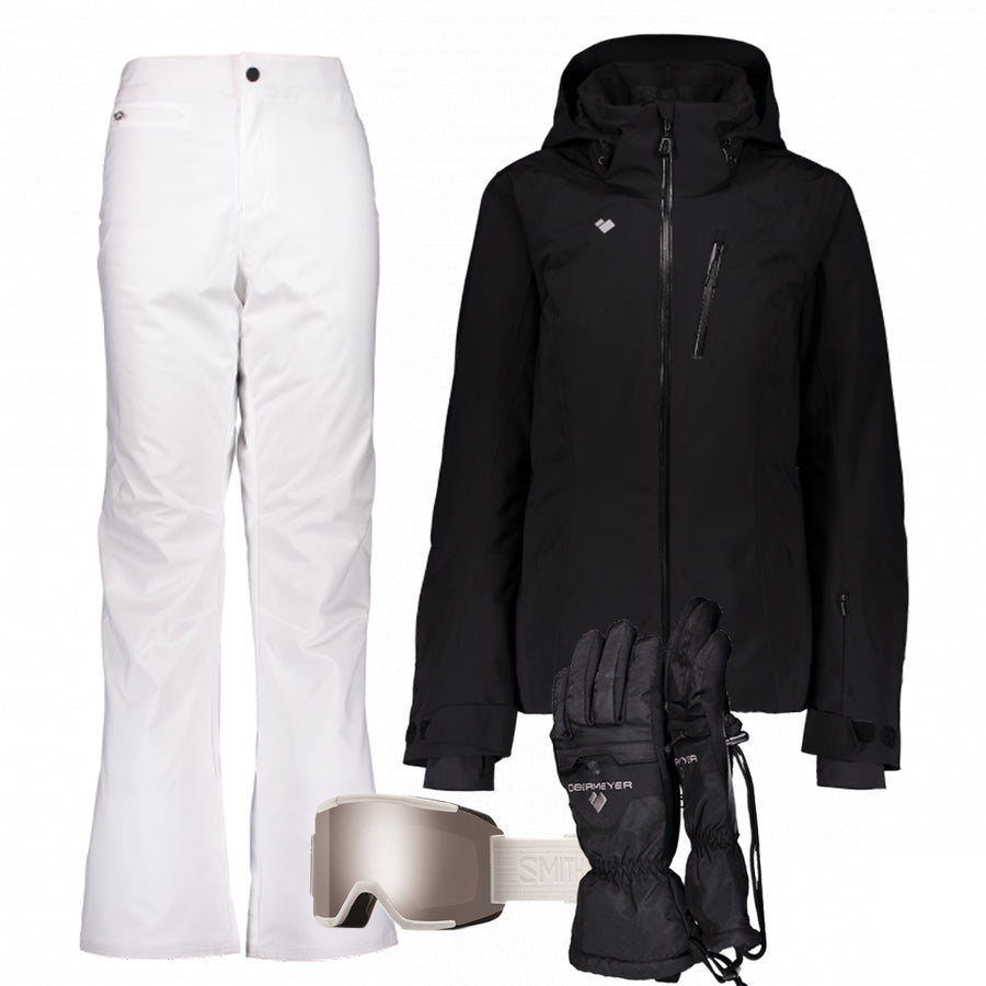 Waterproof Pure White Ski Jacket And Montgomery Straps Pants Set