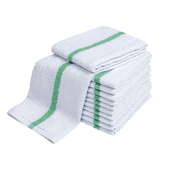 Atlas Cotton Bar Mops Kitchen Towels, GREEN Stripe, 100% Cotton, Eco-Friendly