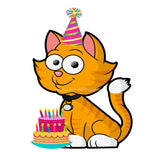Orange Cat with party hat and birthday cake
