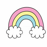 Rainbow with clouds pink yellow and teal