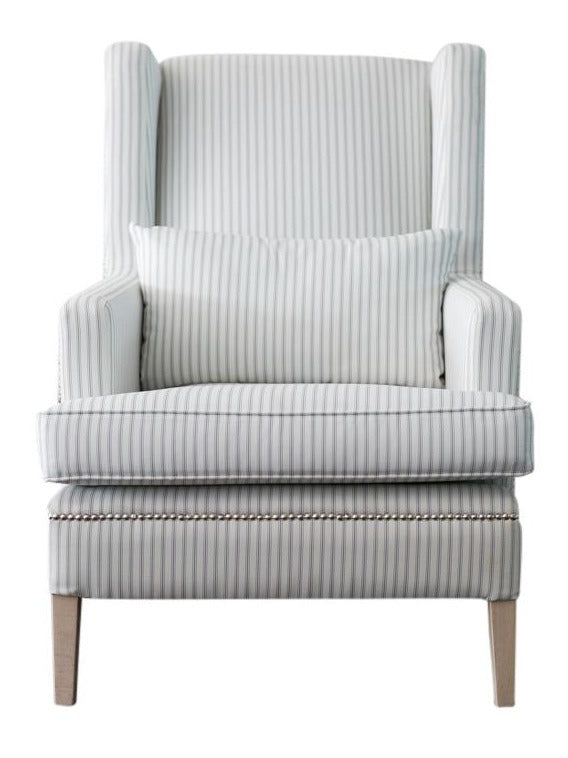 blue striped armchair