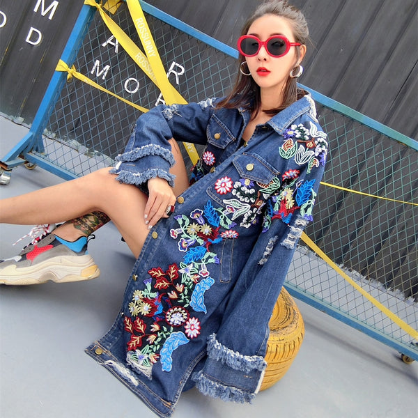 Zara Floral Embroidered Denim Jacket 