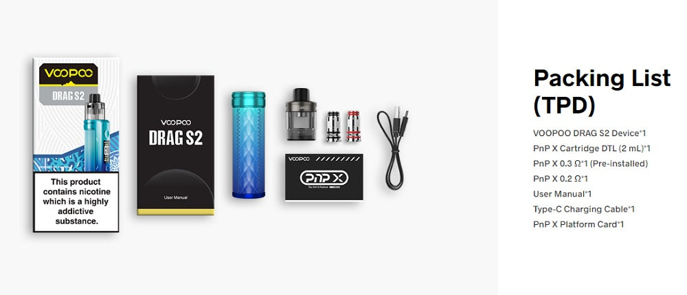 VooPoo Drag S2 Vape Kit Contents