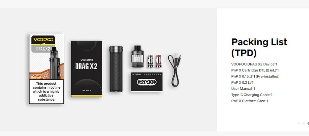 VooPoo Drag X2 Vape Kit Box Contains