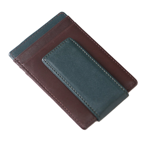 A money clip that's brown with green accents.