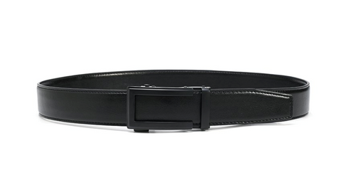 A black belt with a black rectangular buckle.