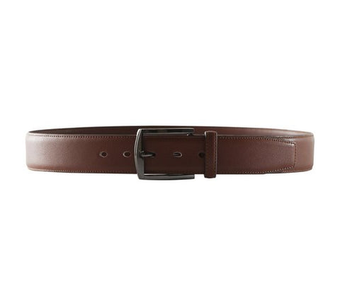 A brown belt with a dark buckle.