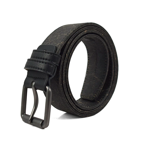 A black belt with a gunmetal square buckle.
