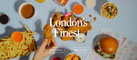 A banner image of vegan "wings" with white text that reads "London's Finest."