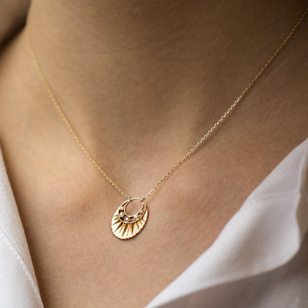 Five Diamond Crescent Moon Necklace
