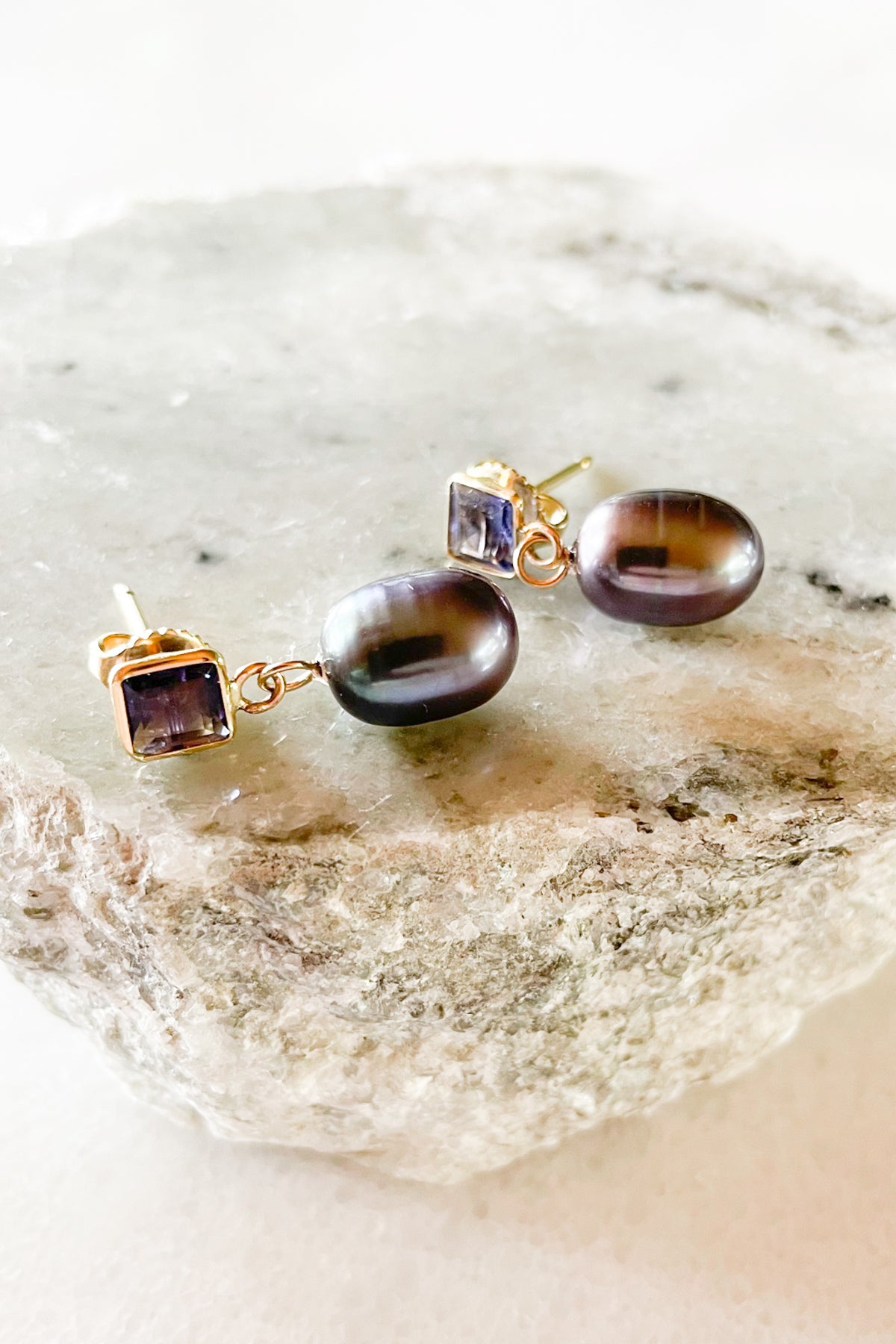 Iolite & Black Pearl Disco Earrings