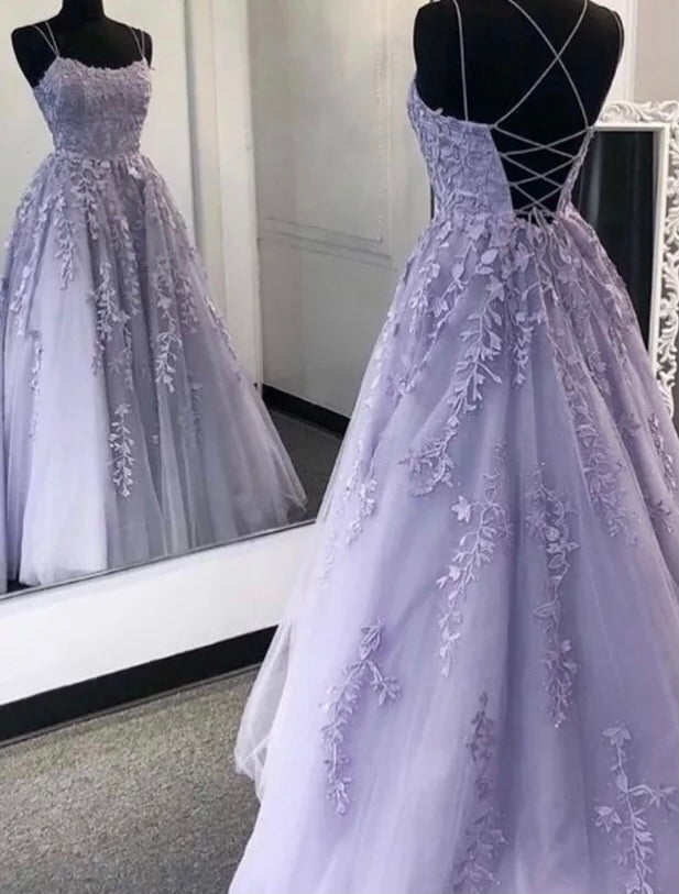Lilac Lace Spaghetti Straps Prom Dress – yourpersonalstylistuk
