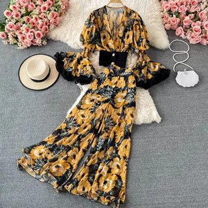 Floral Chiffon Flare Two Piece Set