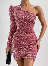 Load image into Gallery viewer, Sequin One Shoulder Mini Dress