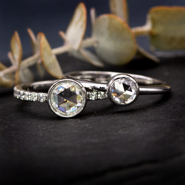 rose cut moissanite or diamond engagement rings