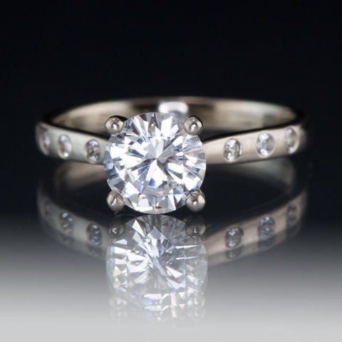 White Sapphire Amelia Engagement Ring with flush set white sapphire accents