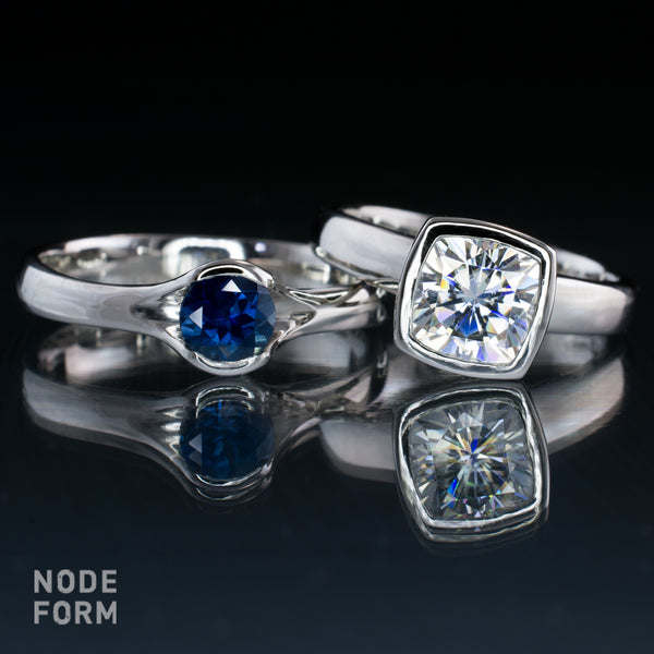 Fair trade sapphire and moissanite palladium engagement rings