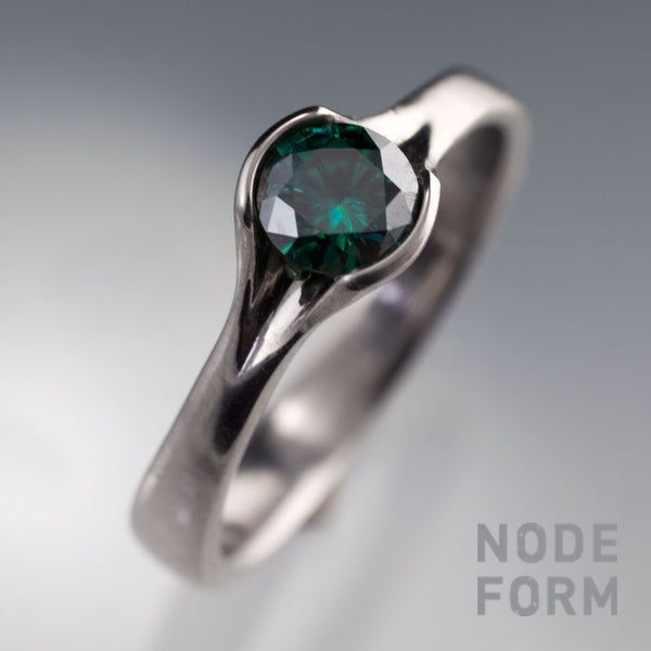 Green Moissanite Fold Semi-Bezel Set Solitaire Engagement Ring