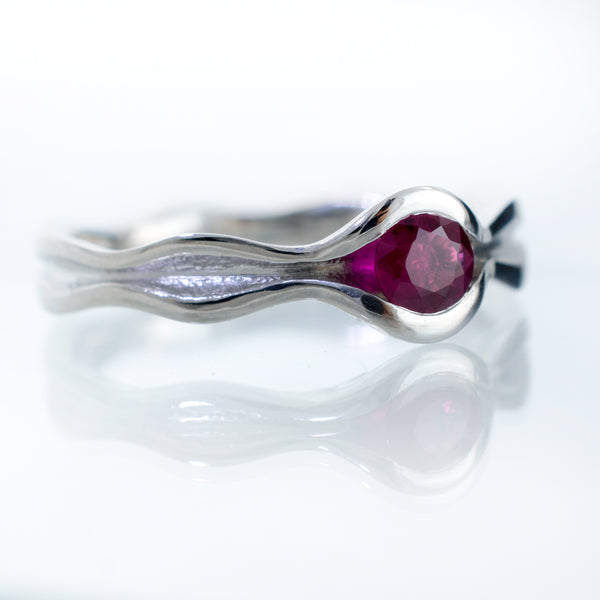 platinum wave engagement ring with renuine Ruby