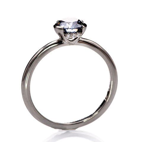 Helen Solitaire - Round Blue Moissanite Half Bezel Engagement Ring Ring by Nodeform