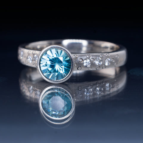 custom made Star Dust ring with blue Zircon