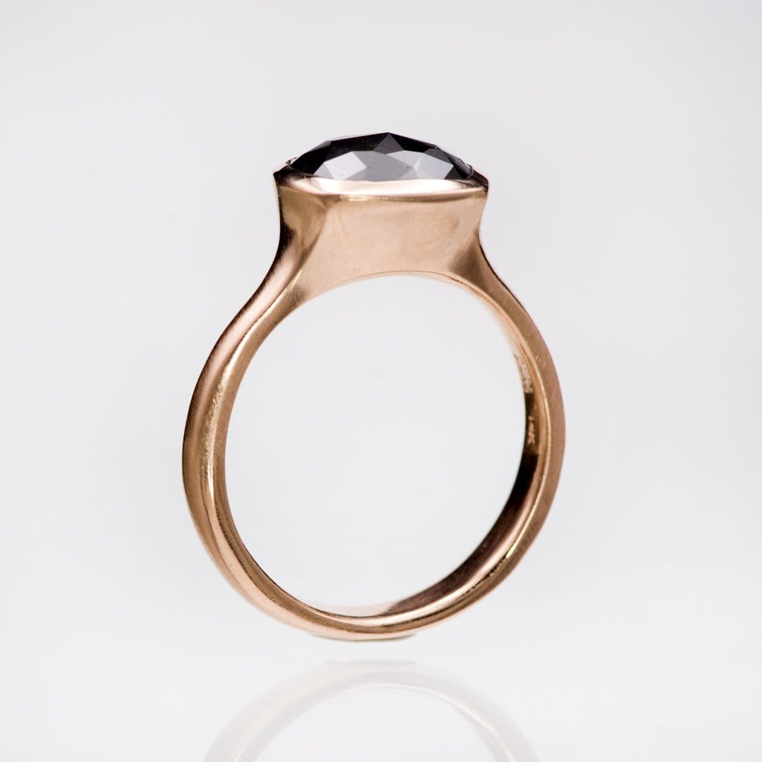 CUSTOM ORDER, CUSHION BLACK ROSE CUT S&P DIAMOND ROSE GOLD BEZEL SOLITAIRE ENGAGEMENT RING