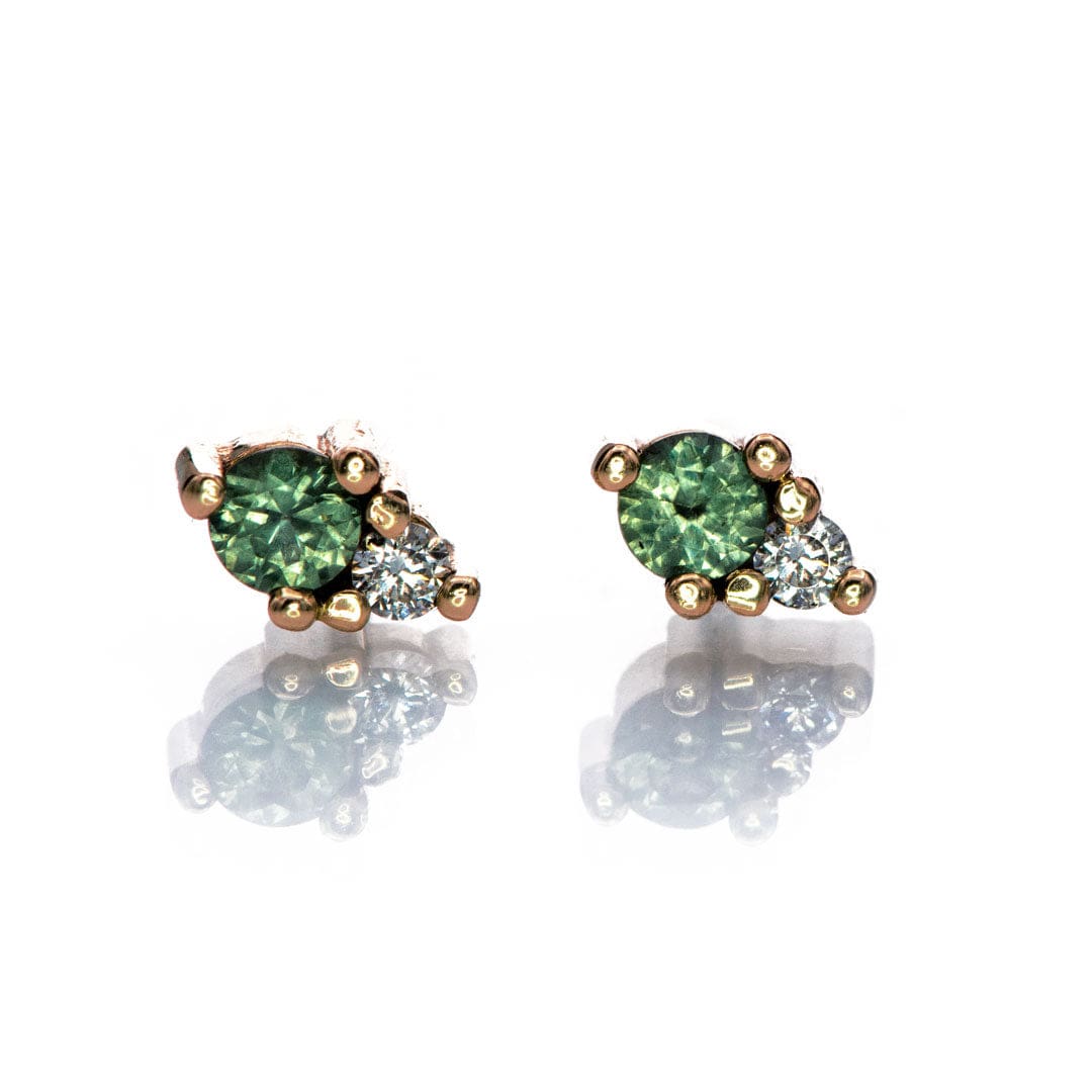 Fair Trade Green Montana Sapphire & Recycled Diamond Gold Stud Earrings ...