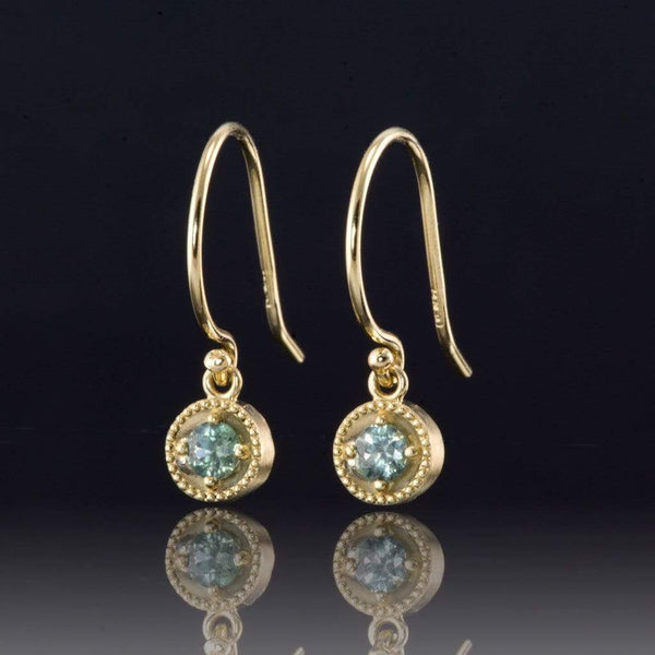 green montana sapphire gold dangle earrings