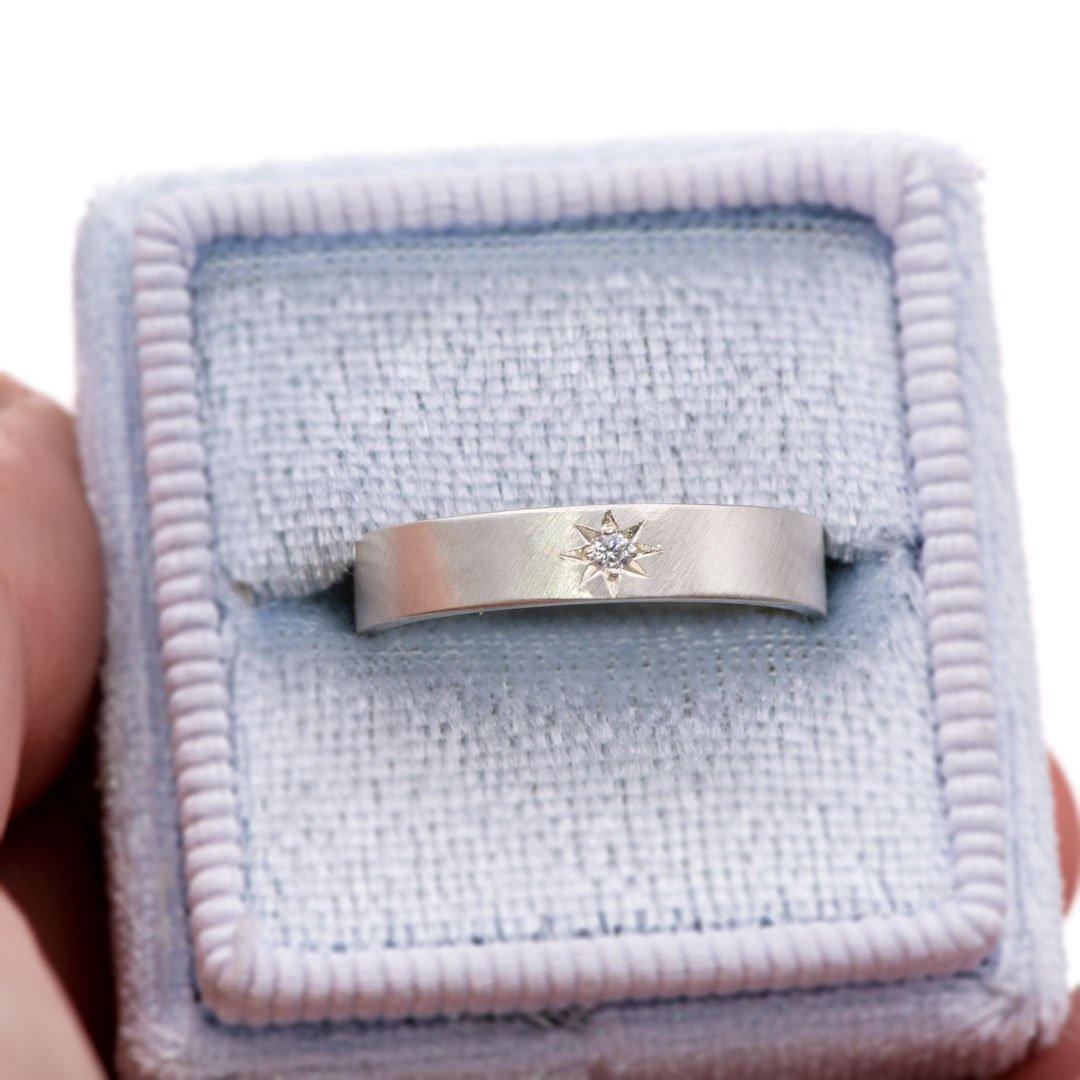 Flat Wedding Band with Star Set Moissanite