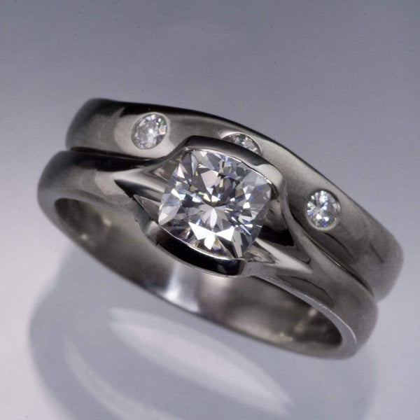 Moissanite Fitted Contoured Wedding Ring, Moissanite Shadow Band - Nodeform