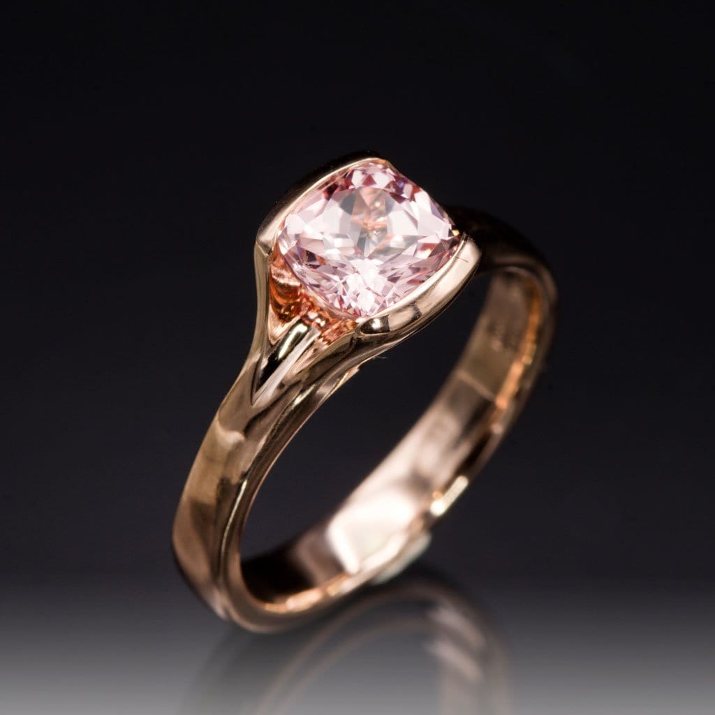 Cushion Chatham Champagne Pink Sapphire Fold Solitaire Engagement Ring