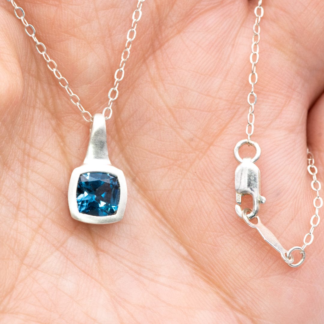 Pear London Blue Topaz Prong Set Pendant Necklace